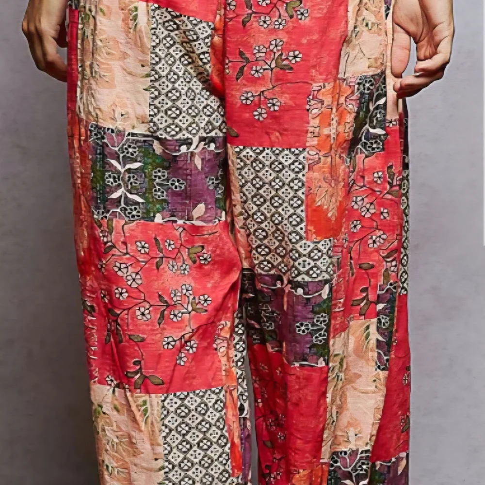 B55 NWT POL Vibrant Coral Patchwork Printed Relaxed Fit Joggers Tie Sm Md Lg - Picture 4 of 11